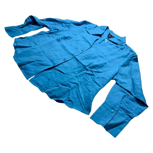 Lane Bryant Shirt Women's 18/20 Turquoise Long Sleeve Point Collar Button-Up Top - Picture 2 of 8